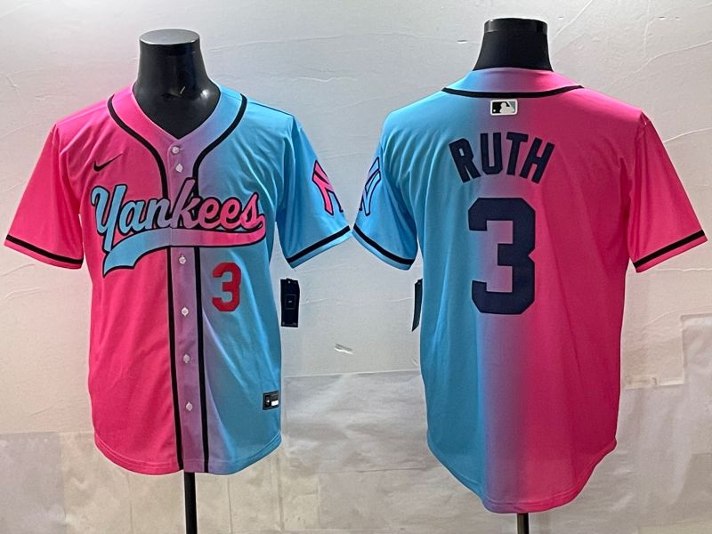 Men New York Yankees #3 Ruth Blue pink Game 2025 Nike MLB Jersey style 003->new york yankees->MLB Jersey